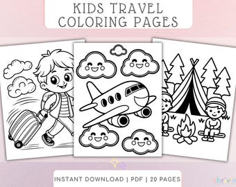 Kids Travel Coloring Pages Airplane Activity Pack Printable Coloring Book for Kids Travel Games for Airplane Trips Fun Vacation Activities