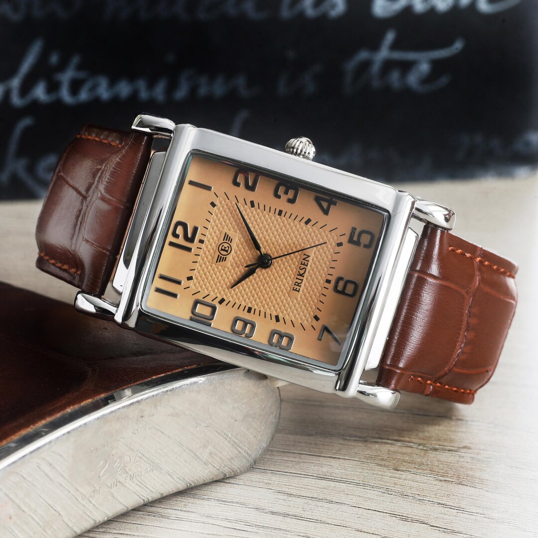 Mens Vintage Retro Rectangular Silver Analog Dress Watch XL