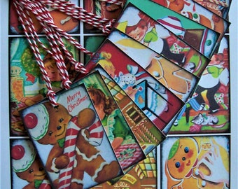 1950s Vintage Gingerbread Christmas Tags or Stickers - Choose.