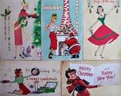 PRE XMAS SALE 1950s Vintage Christmas Cards - Pack 6. Free shipping Worldwide.