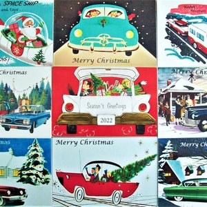 KERSTVERKOOP!! Vintage retro kerstkaarten/-enveloppen: 6 per pak: KIES een ontwerp (2,99 extra verzendkosten)!!