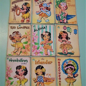 ATACADO! Etiquetas de preço/cartões ou adesivos havaianos vintage dos anos 1950 - 50 (5 folhas +)