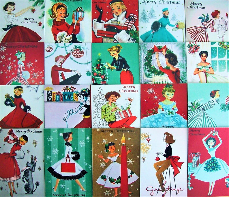 Vintage Retro Christmas Cards/Envelopes -  Pk 6, SALE!!  CHOOSE DESIGN 