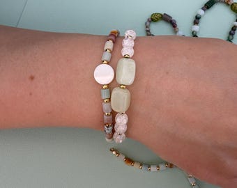 Semiprecious Gemstone and 14K Gold Filled Stretch Bracelet