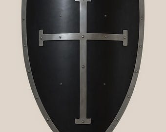 Tamplar Black Shield With Silver Cross Fully functional shield Gift for the Halloween And Christmas