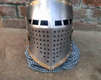Casco de caballero medieval: réplica vikinga de acero de 18 g, disfraz SCA LARP