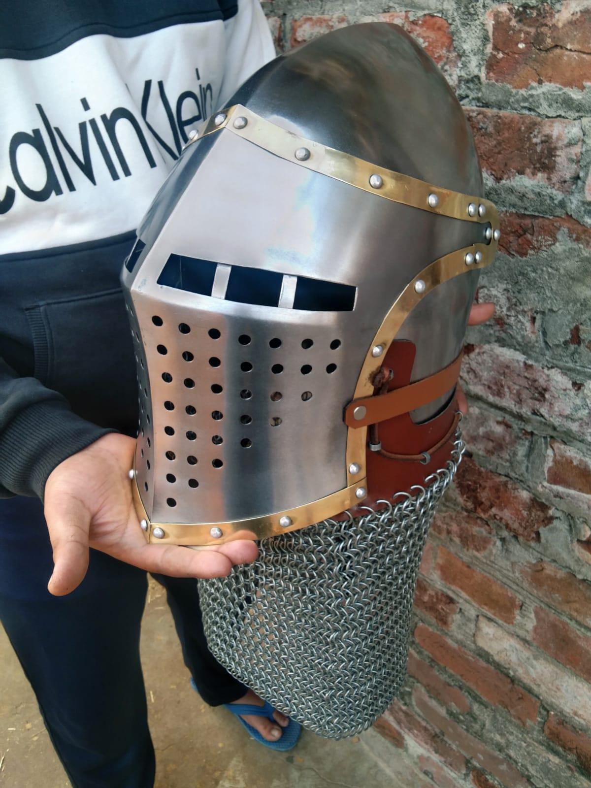 中世騎士のヘルメット：18gスチール製バイキングレプリカ、SCA LARP