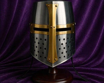 Steel Medieval Knight Crusader Helmet, Handcraft Replica Armor, Adult Size
