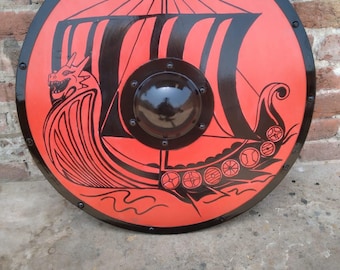 Medieval Viking 24" Wooden Shield Heavy Metal Fitted Shield Gift for Halloween And Christmas