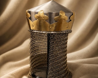 Medieval Crown Helmet with Chainmail I king Arthur helmet from the Monty python I LARP Costume I