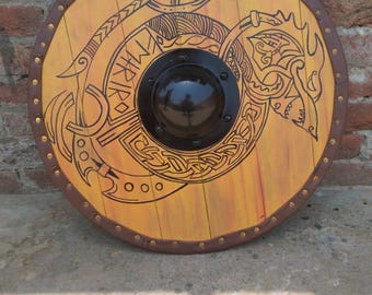 Medieval Viking 24" Wooden Shield Heavy Metal Fitted Shield Gift for The Halloween And Christmas