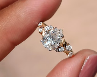 Nature Inspired Pear Cut Engagement Ring, Lab Grown Diamond Leaf Bridal Set, Twig Wedding Ring, Vintage Style Promise Ring, Anniversary Gift
