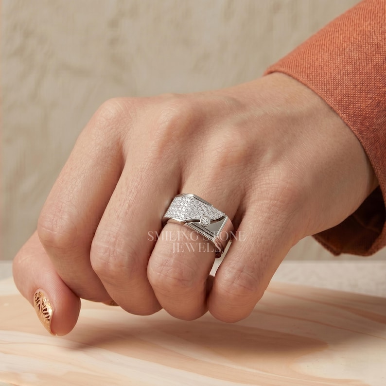 Promise Ring for him in Platinum. Anniversary Gift idea for husband or partner. Birthday Present for men who love trendy jewelry and luxury aesthetics.
