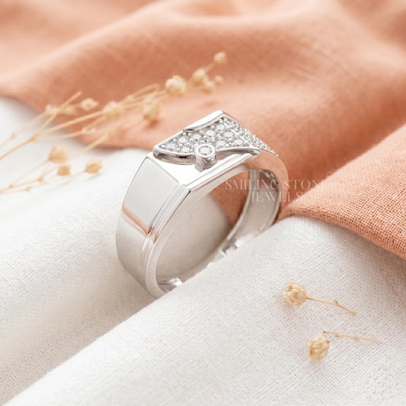 D Color VVS1 Moissanite sparkle on 925 Sterling Silver geometric band. Colorless stone brilliance in a bespoke jewelry design. Travel safe ring for men's fashion trends.