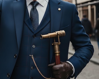 Personalized Wooden Walking Cane  with Brass Telescope & Compass Handle- Walking Stick for Men and Women, Best Cane For Gifting