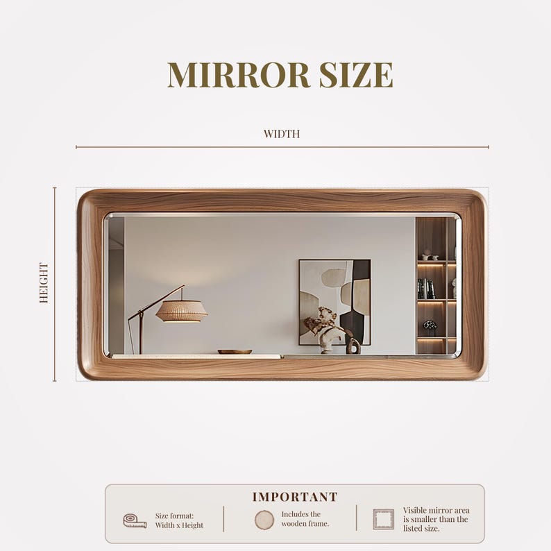 Rectangular Walnut Mirror – Modern Organic Wood Frame Entryway Living Room image 6