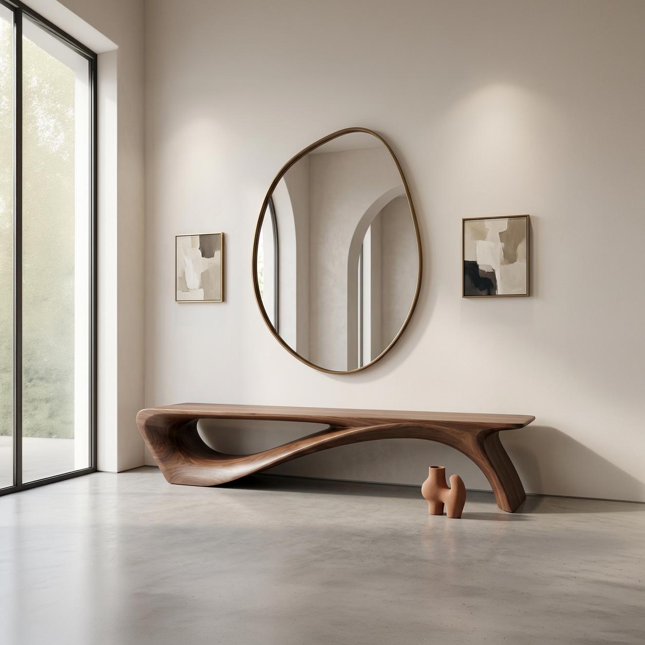 Solid Walnut Sculptural Bench, Mid-century Modern Organic Entryway ...