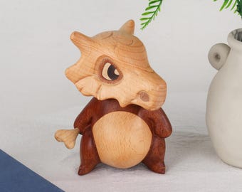 Handmade Wooden Cubone Figurine, Removable Skull, Anime Gift