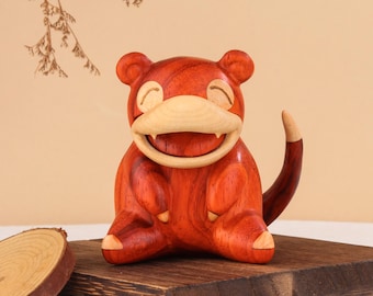 木製ヤドンフィギュア、手作りポケモン装飾、木製彫刻、ゲーマーギフト