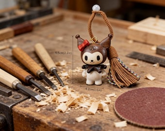 手作りのミニクロミ木製バッグチャーム – かわいいアニメキーホルダー – サンリオファン向けのかわいい財布アクセサリー