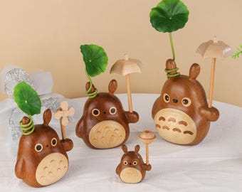 Figura de Totoro de madera hecha a mano, coleccionable de anime, regalo de Mi vecino Totoro, decoración minimalista para escritorio.