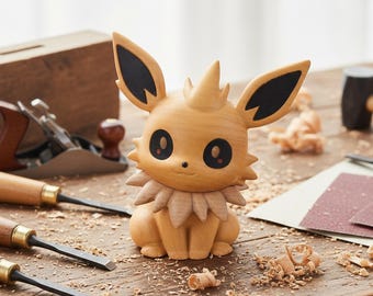 木製イーブイフィギュア - コレクター向けの手彫りポケモンギフト - 居心地の良いコテージコアの装飾、オタクギフト