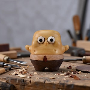 Handcrafted SpongeBob Wood Sculpture |  Adorable Wooden Figurine | Home & Desk Decor | Unique Gift Cartoon Fans