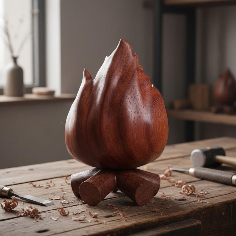 Handgjort telefonstativ i valnötsfärgad Calcifer, Studio Ghibli skrivbordsdekoration bild 6