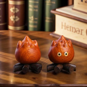 Handmade Wooden Calcifer Figurine: Howl&#39;s Moving Castle Miyazaki Decor