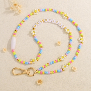 Custom Name Beaded Teacher Lanyard: Colorful Daisy Badge Holder