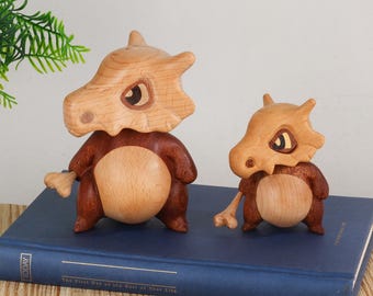 Handmade Wooden Cubone Figurine, Removable Skull, Anime Gift