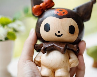 手作りのクルミとブナ材のクロミの置物、木彫りのサンリオの彫刻、ゴシックかわいいコレクターズアイテム