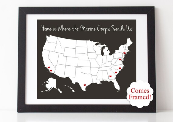 Home Is Where The Marine Corps Sends Us 8 X 10 Framed Matted Print W Vinyl Heart Decals Marine Girlfriend Marine Corps Girlfriend