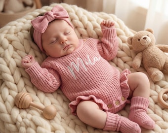 Chunky Knit Romper - Personalized knit name romper for kids