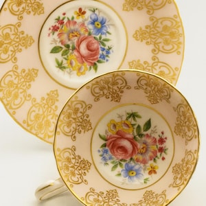 Vintage Paragon Peach Floral Cup and Saucer: Royal Warrant, 1950s England