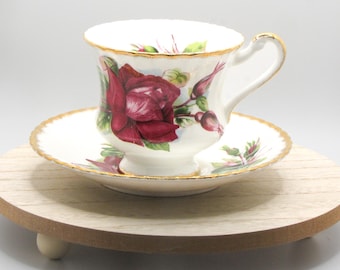 Vintage Paragon Fine Bone China Cup and Saucer: Deep Red Rose, Gold Gilding