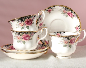 Set of 3 Royal Albert Concerto Teacups and Saucers,  Mid-century English China