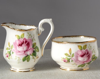Royal Albert “American Beauty” Cream & Sugar Set, 1930s Crown China England