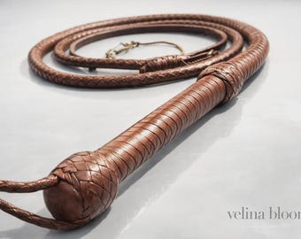 Handmade Leather Bullwhip 4ft 5ft 6ft 8ft 10ft 8 Plaits Braided Cowhide Whip | Brown Real Leather Stock Whip for Practice & Collection