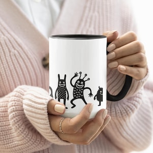 Monster 11 OZ Parade Kaffeetasse, niedliche schwarze Silhouette Monster, lustiges Geschöpf Trinkgeschirr Geschenk