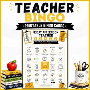 Friday Afternoon Teacher Bingo Game, Printable PDF for Staff Fun