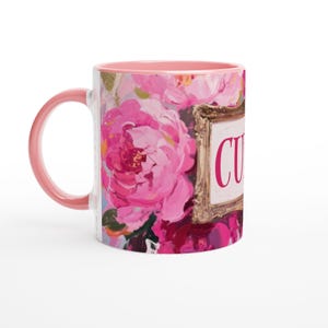 Floral Art Coffee Cup – Classy Swear Mug,Funny Rude Gift, Pink Inside, 11oz Ceramic