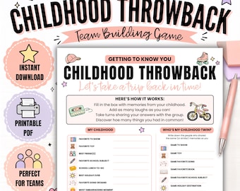 Childhood Throwback Office Icebreaker Game, Printable Team Building Activity, Staff Meeting Game, Instant PDF