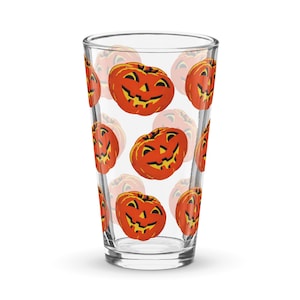 Vintage Halloween Pumpkin Pint Glass: Retro Jack O&#39;Lantern Barware