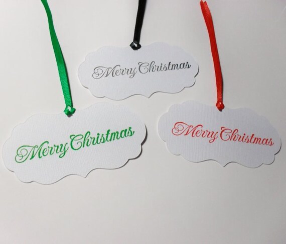 Items similar to MERRY CHRISTMAS gift or favor tags- 25 White tags or custom colors on Etsy