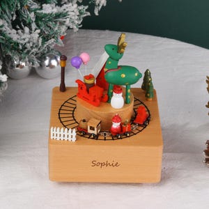 Personalized Christmas Wooden Music Box, Engraved Keepsake