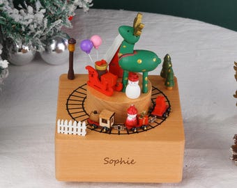 Caja de música navideña de madera personalizada, recuerdo grabado