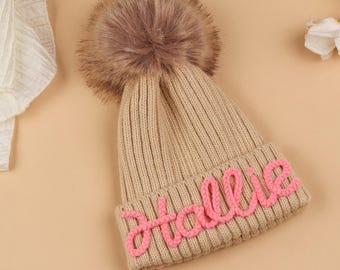 Gorro de punto personalizado para niños: tallas desde niños pequeños hasta adultos, pompón desmontable