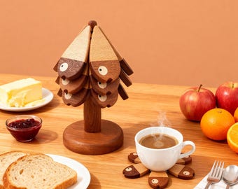 Juego de salvamanteles de madera hechos a mano con peces en un árbol, un regalo único para inauguración de casa.