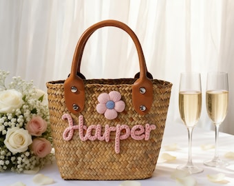 Bolso de playa de paja personalizado, regalo personalizado para damas de honor y fiesta de bodas